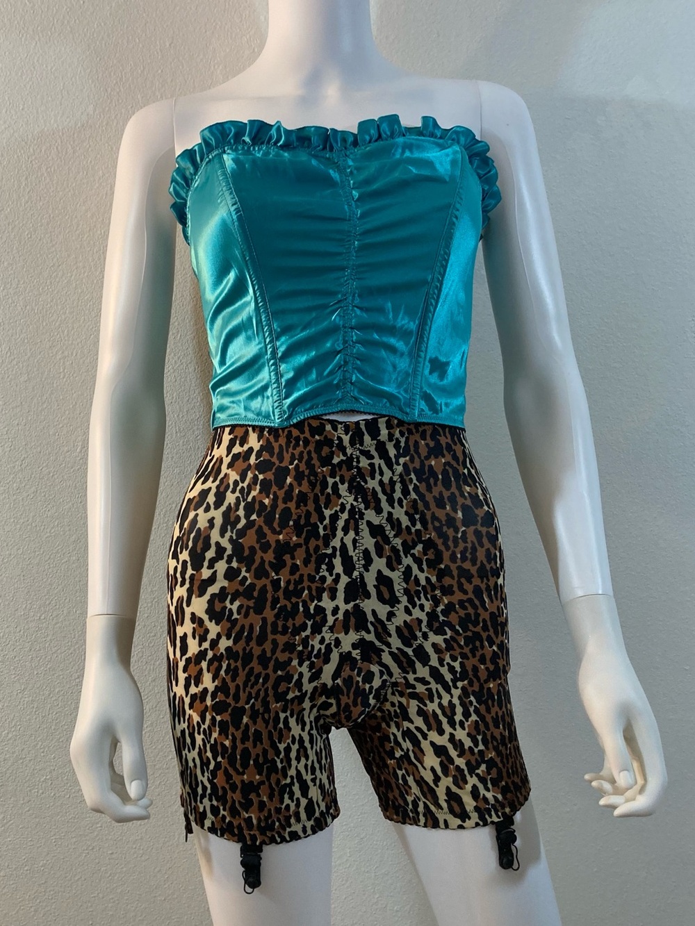 Valentino Intimo Teal Blue Silky Ruffle Trim Bustier Top Size Large